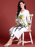 Indo Era White Printed Straight Kurta Trousers set