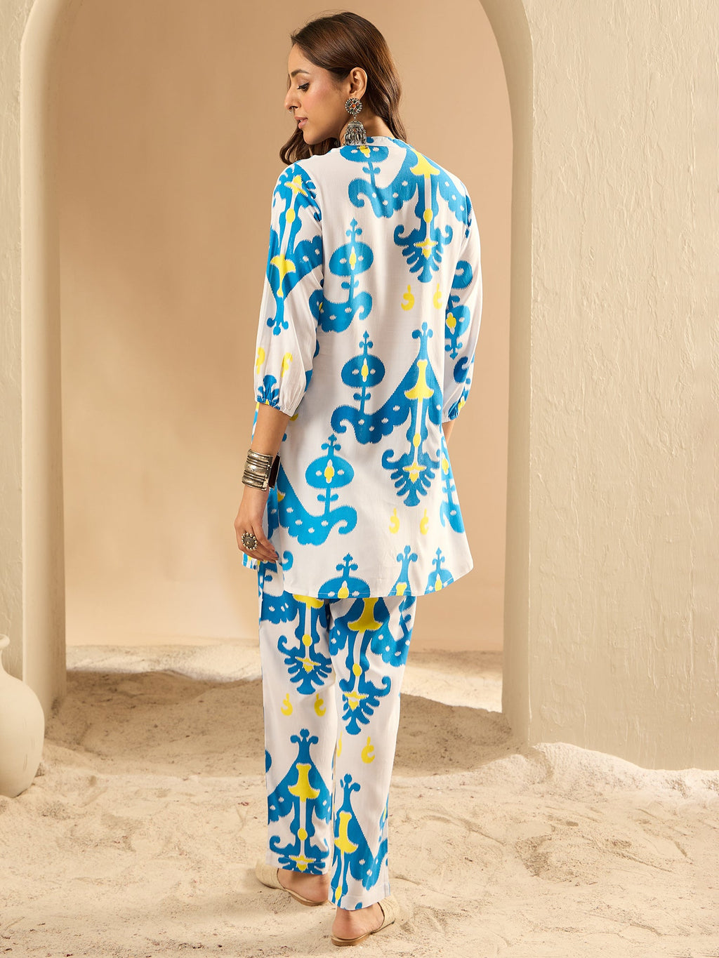 Indo Era White Printed Straight Kurta Trousers set