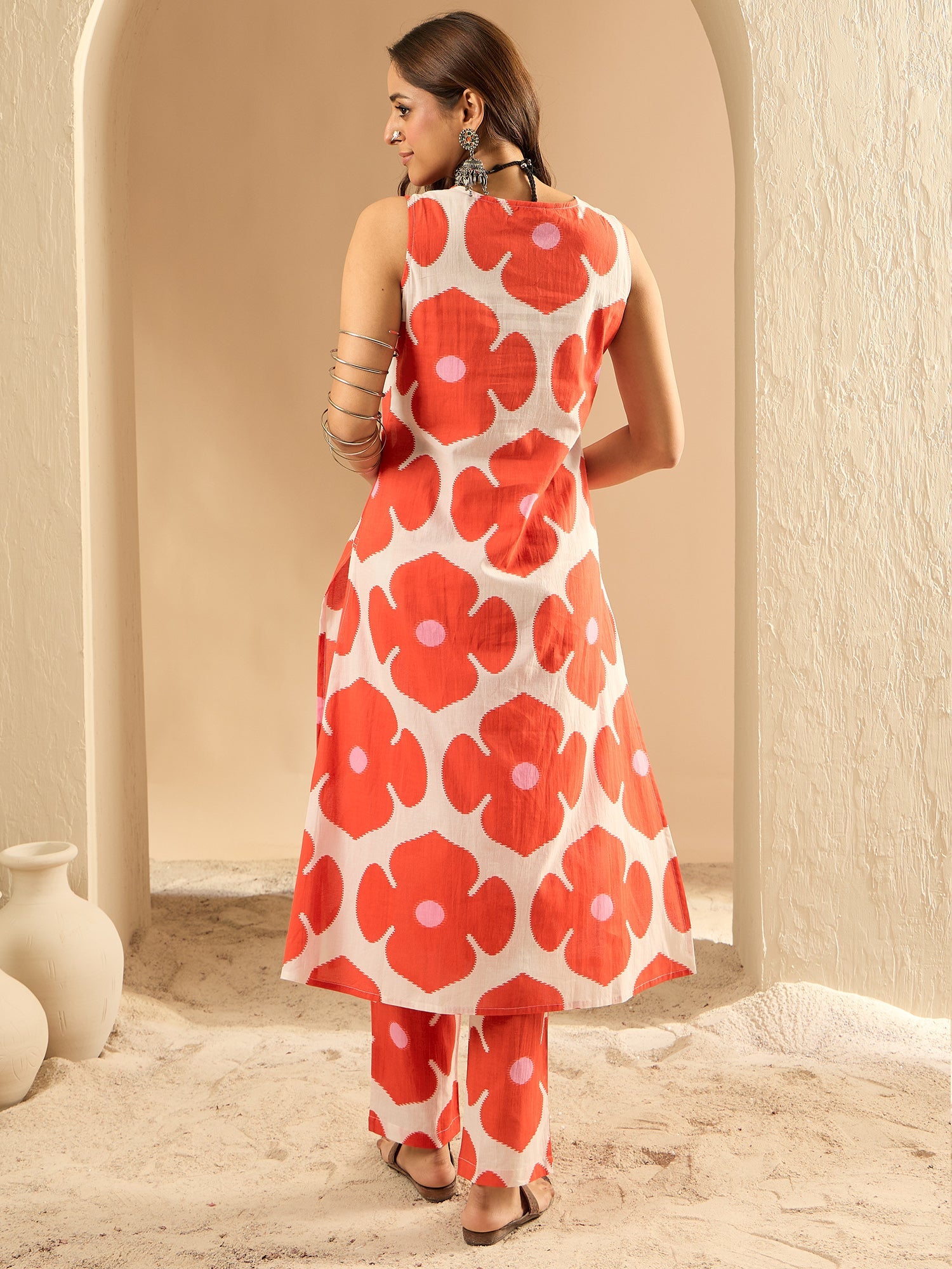 Indo Era White Printed Straight Kurta Trousers set