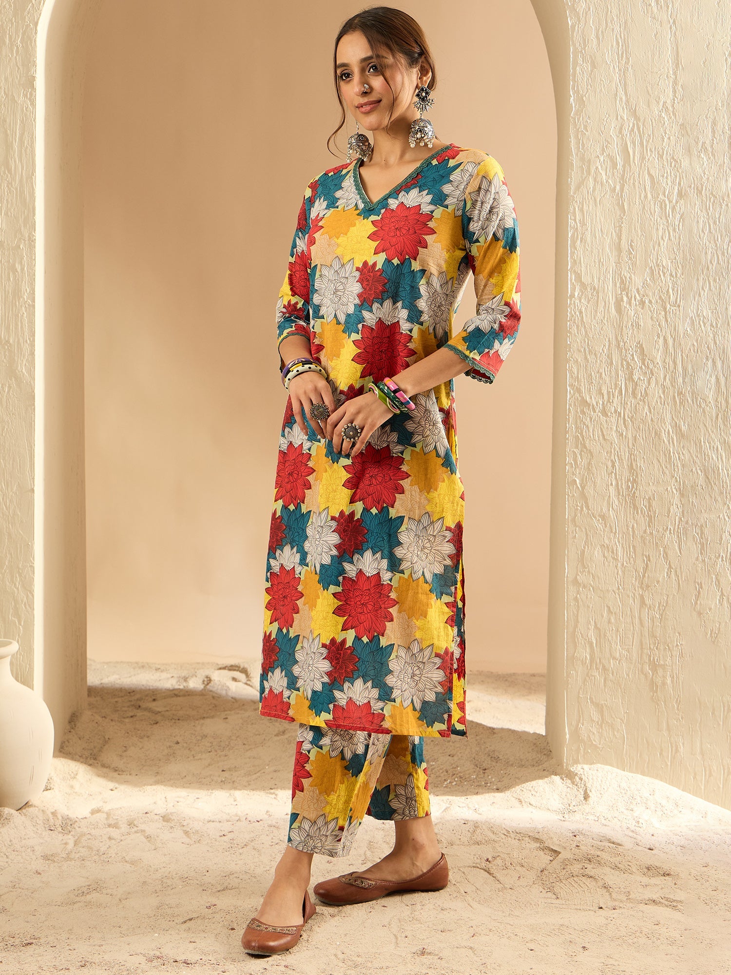 Indo Era Multi Printed Straight Kurta Trousers set
