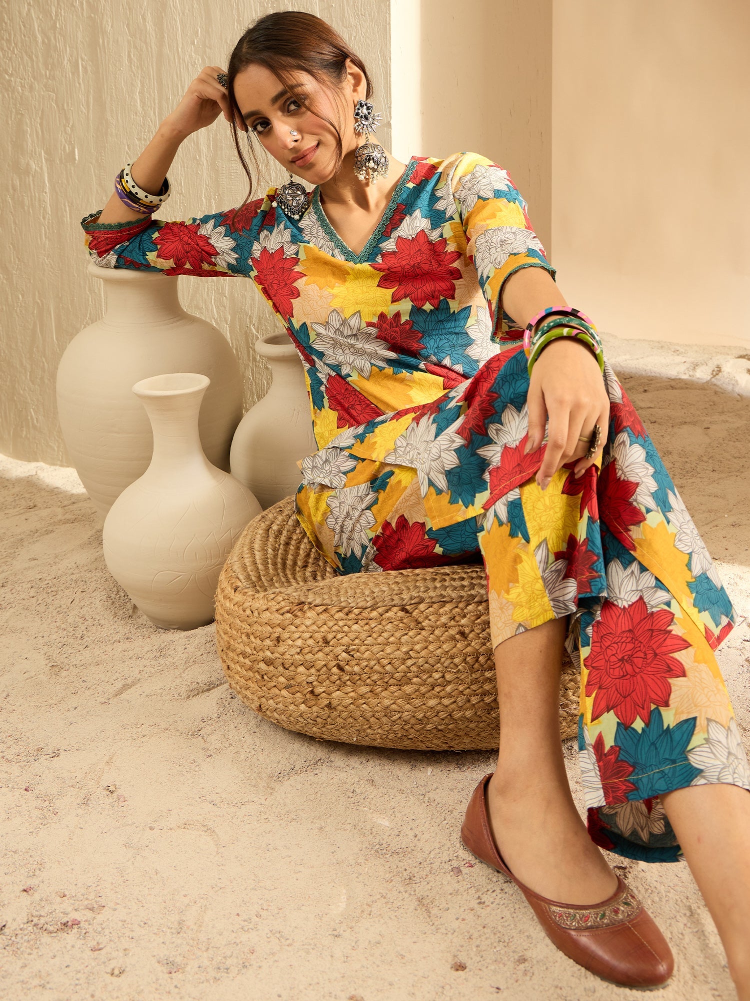Indo Era Multi Printed Straight Kurta Trousers set