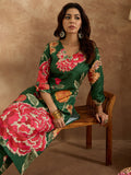 Indo Era Green Printed Straight Kurta Trousers Set