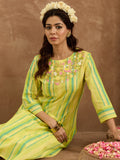 Indo Era Yellow Embroidered Straight Kurta Trousers Set