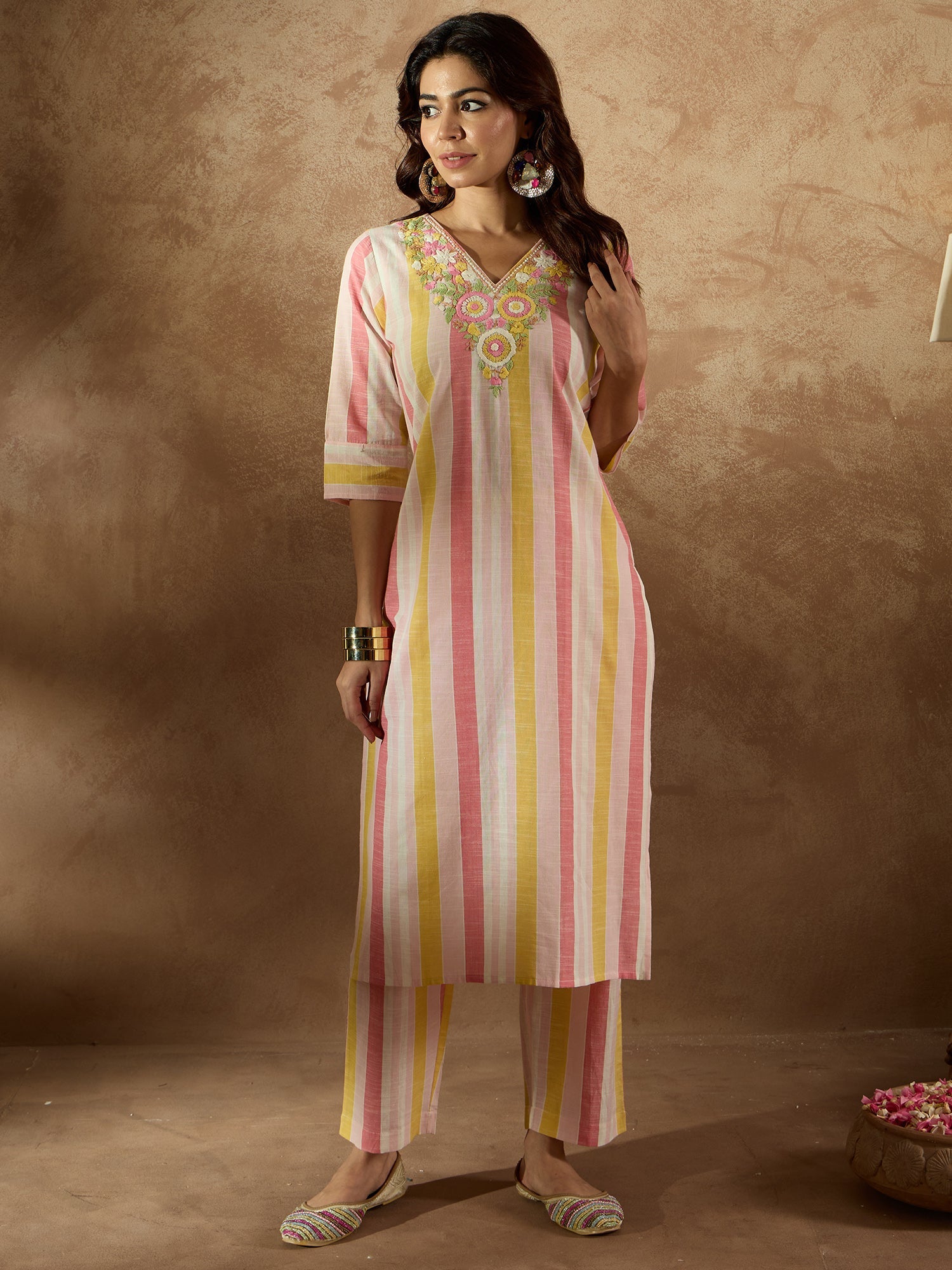Indo Era Multi Embroidered Straight Kurta Trousers Set