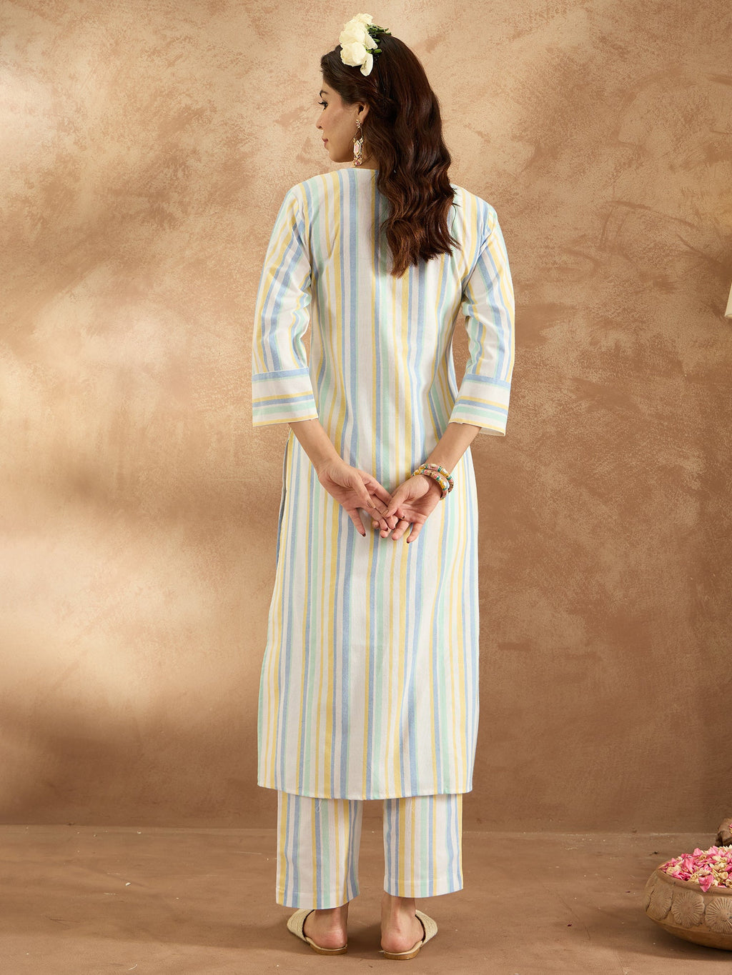 Indo Era Multi Embroidered Straight Kurta Trousers Set