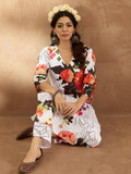 Indo Era White Printed Straight Kurta Trousers Set
