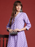 Indo Era Lavender Printed A-Line Kurta Trousers set