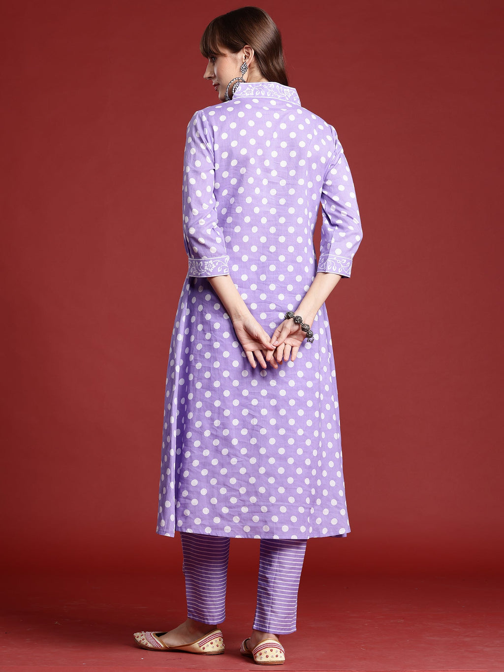 Indo Era Lavender Printed A-Line Kurta Trousers set