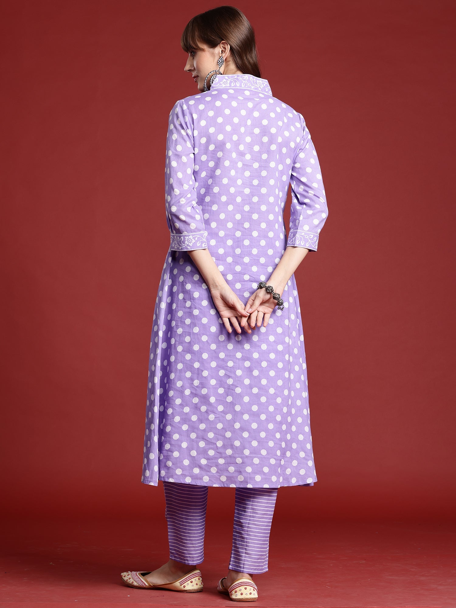 Indo Era Lavender Printed A-Line Kurta Trousers set