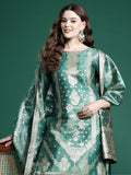 Indo Era Green Straight Kurta Trousers With Dupatta Set