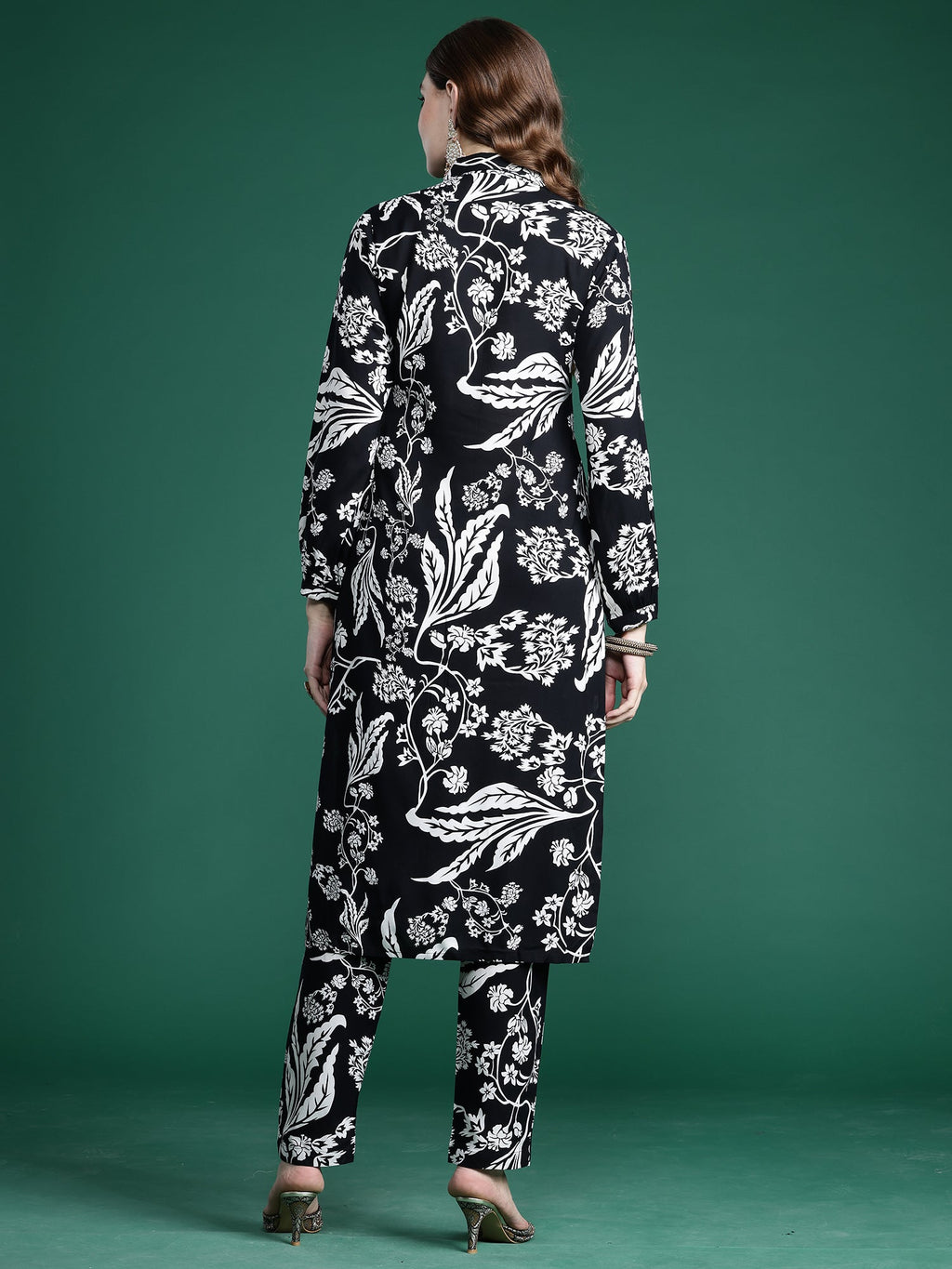 Indo Era Black Printed Straight Kurta Trousers Set