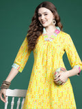 Indo Era Yellow Printed A-Line Kurta Trousers set