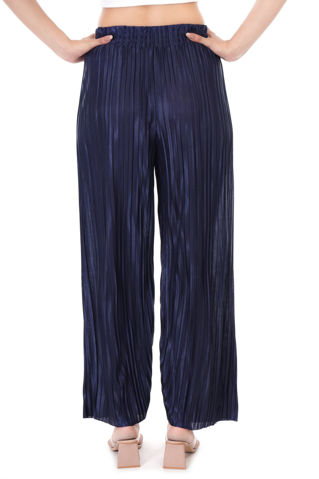 Jaitra Apparels Navy Blue Satin Pleated Free Size Palazzo