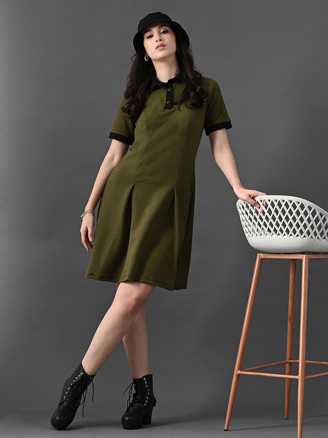 Myshka Women's Olive Collared Dress