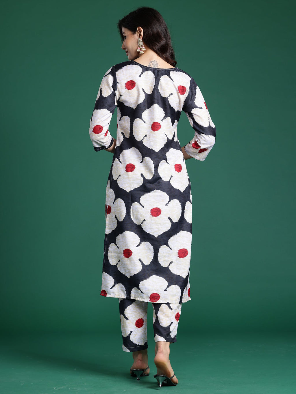 Indo Era Black Printed Straight Kurta Trousers Set