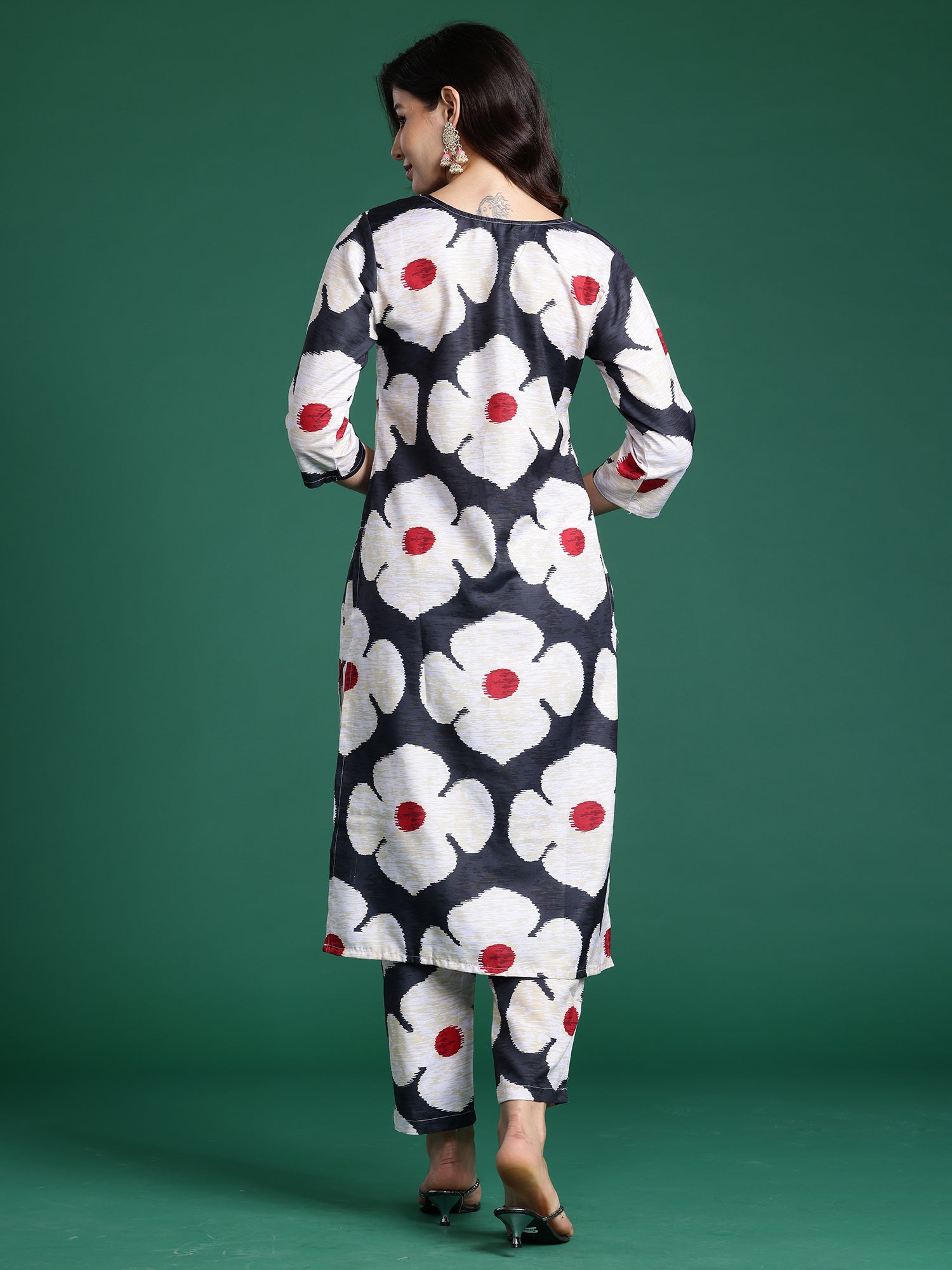 Indo Era Black Printed Straight Kurta Trousers Set