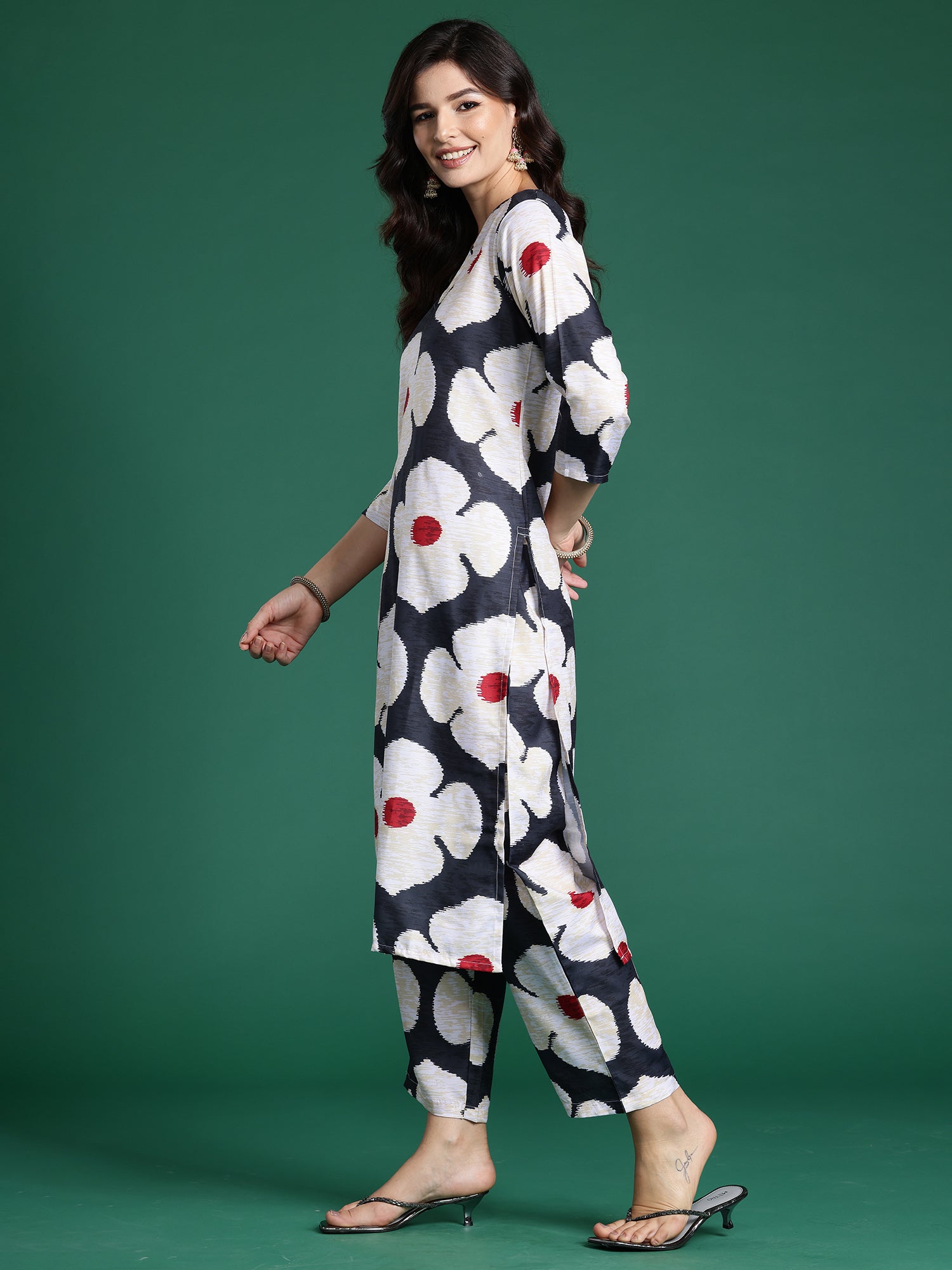 Indo Era Black Printed Straight Kurta Trousers Set