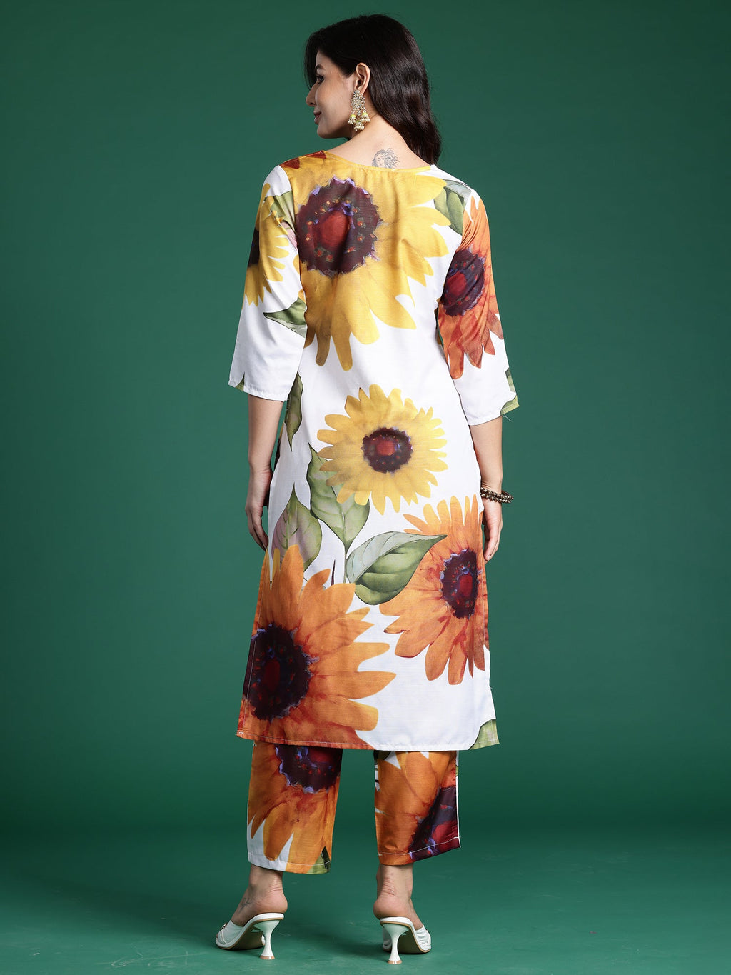 Indo Era Off White Printed Straight Kurta Trousers Set
