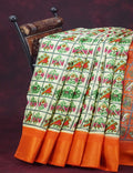 Shades of Cream And Orange Colour Blouse Patola Design Semi Chanderi Saree By Gayathri Reddy Designer Studio