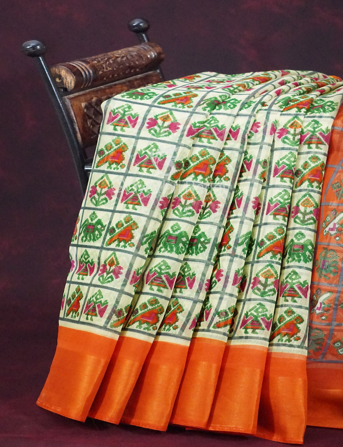 Shades of Cream And Orange Colour Blouse Patola Design Semi Chanderi Saree By Gayathri Reddy Designer Studio