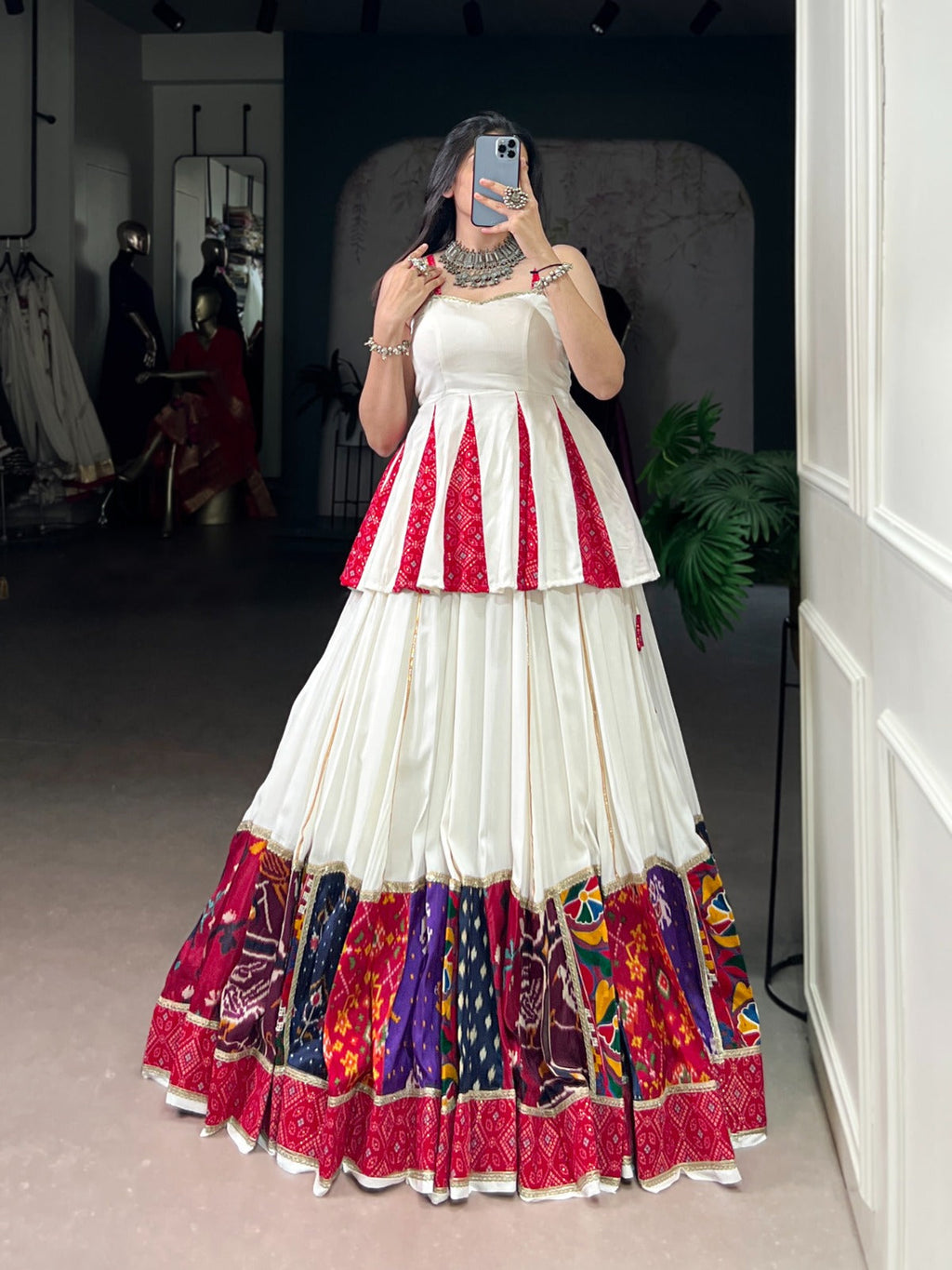Lorenvalley Fashion White Pure Rayon Multi Patch Work With Lace Touch Up Lehenga Choli
