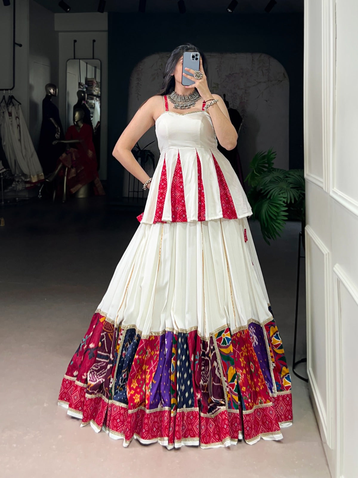 Lorenvalley Fashion White Pure Rayon Multi Patch Work With Lace Touch Up Lehenga Choli