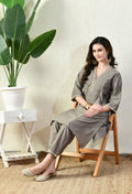 Myshka Gray Silk Blend Straight Round Neck Three-Quarter Sleeves Kurta Trousers Set