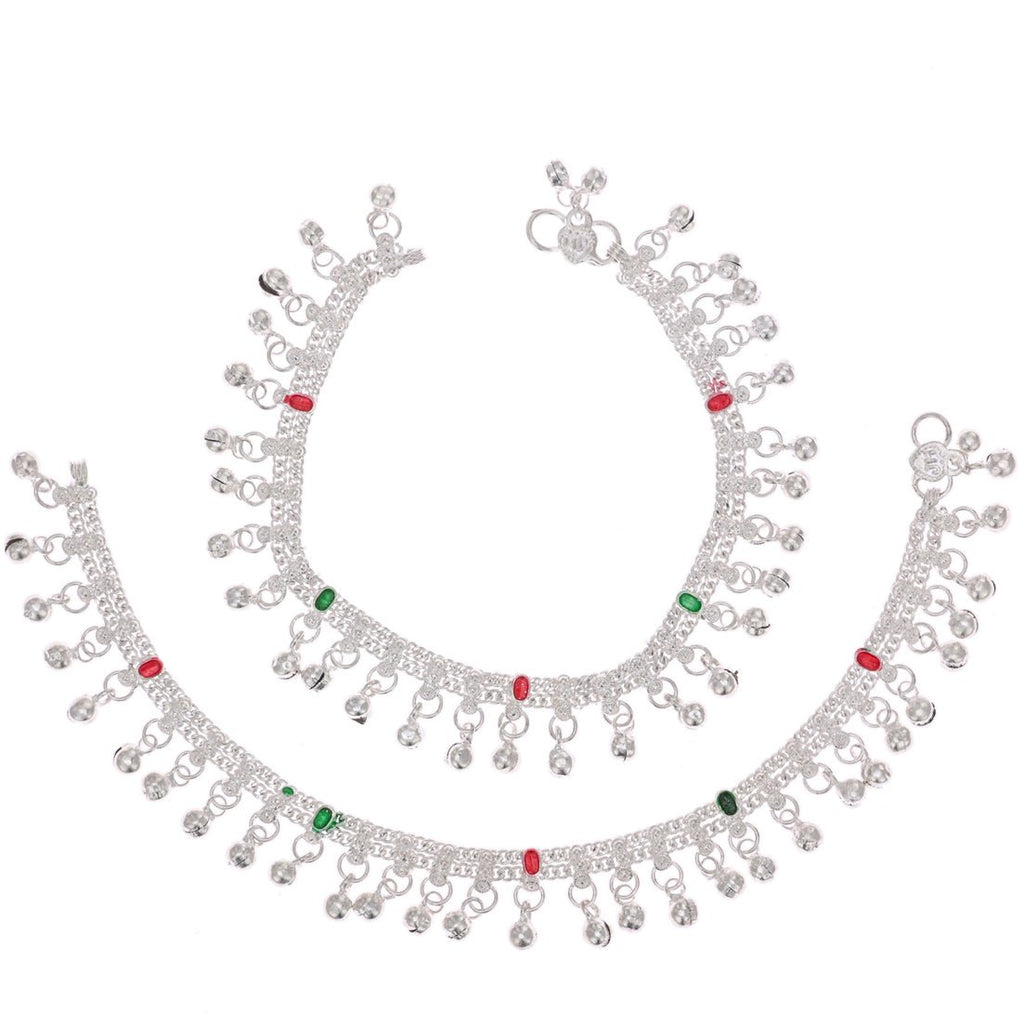 AanyaCentric Silver Plated Traditional Anklets Payal - Classic and Stylish for Women and Girls