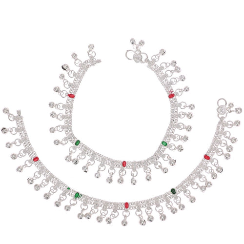 AanyaCentric Silver Plated Traditional Anklets Payal - Classic and Stylish for Women and Girls