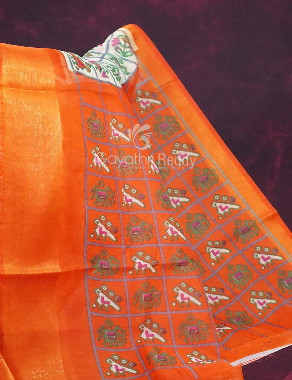 Shades of Cream And Orange Colour Blouse Patola Design Semi Chanderi Saree By Gayathri Reddy Designer Studio