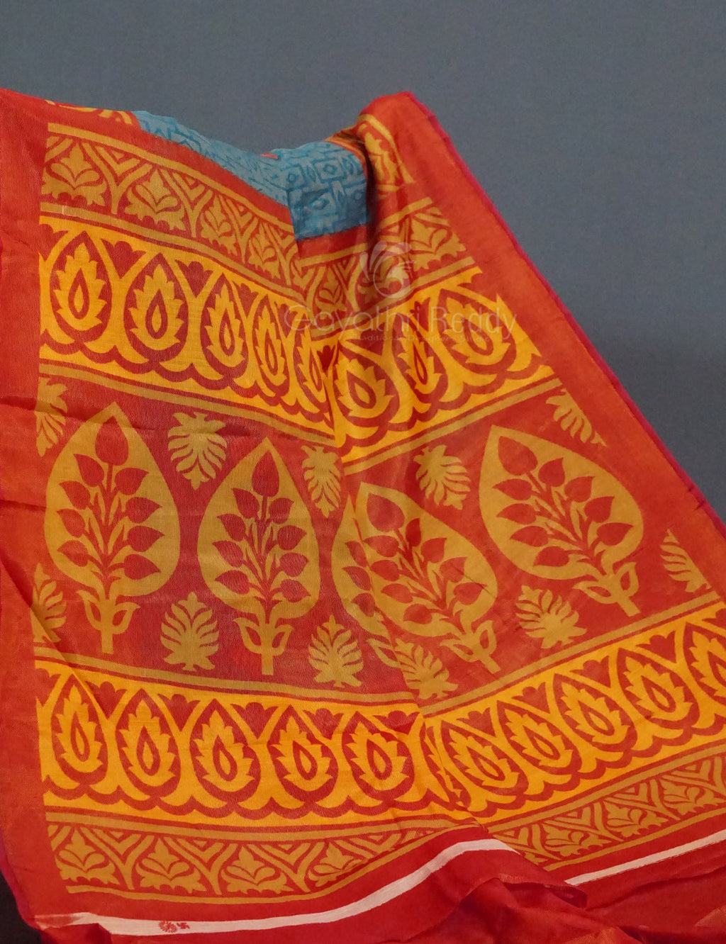 Sea Blue Colour With Tomato Red Blouse Cotton Brasso Saree By Gayathri Reddy Designer Studio
