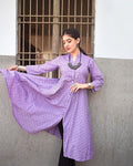 Jompers Women Purple & Black Woven Design Jacquard A-Line Kurta