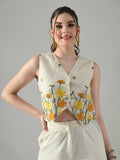 Myshka Women Off White Multicolor Thread Embroidered Waistcoat