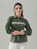 Myshka Women Green Lace Embellished Shirt