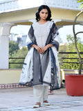Vaasva Women's Grey Monotone Organza Digital Printed Suit Set