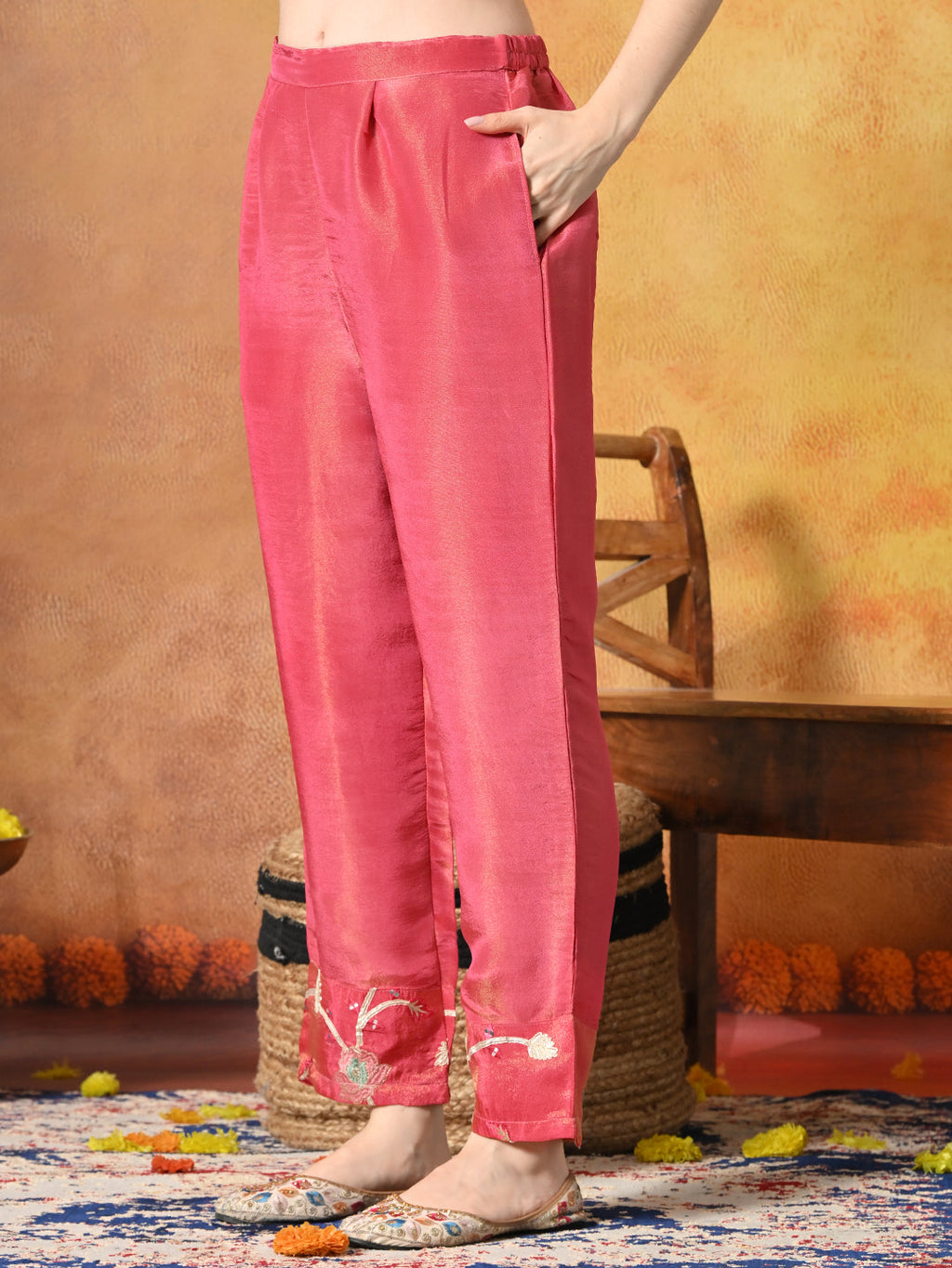 Myshka Women Pink Embroidered Sleeveless Kurta Set with Dupatta Festive Wear