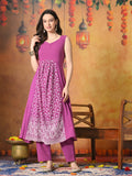 Myshka Women Wine Pure Cotton Embroidered Sleeveless Kurta Set Festive Wear