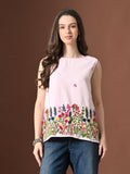 Myshka Women Poly Cotton Sleeveless Multicolor Thread Embroidered Pattern