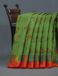 Parrot Green Colour With Orange Blouse Cotton Brasso Saree By Gayathri Reddy Designer Studio