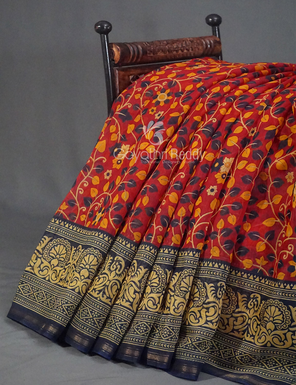 Shades of Red Kalamkaari Semi Chanderi Saree By Gayathri Reddy Designer Studio
