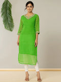 Yufta Dark Green Georgette Lehriya Embroidery Kurta