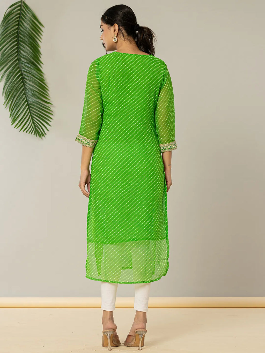 Yufta Dark Green Georgette Lehriya Embroidery Kurta