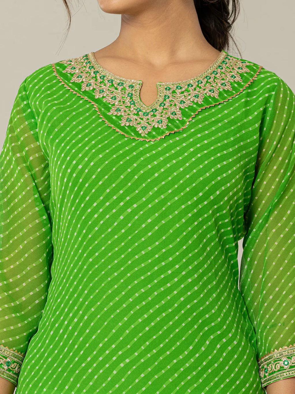 Yufta Dark Green Georgette Lehriya Embroidery Kurta