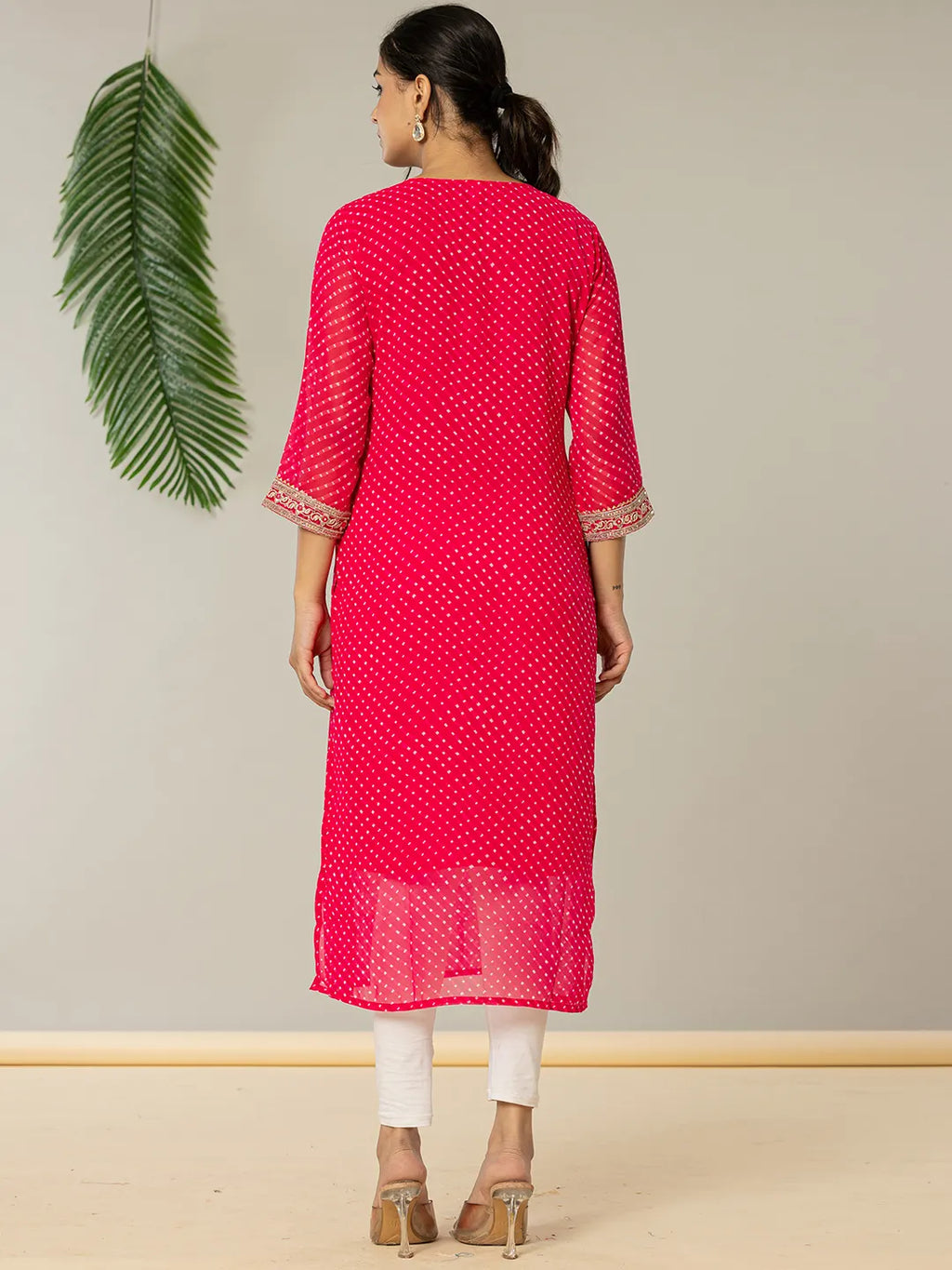 Yufta Hot Pink Georgette Lehriya Embroidery Kurta