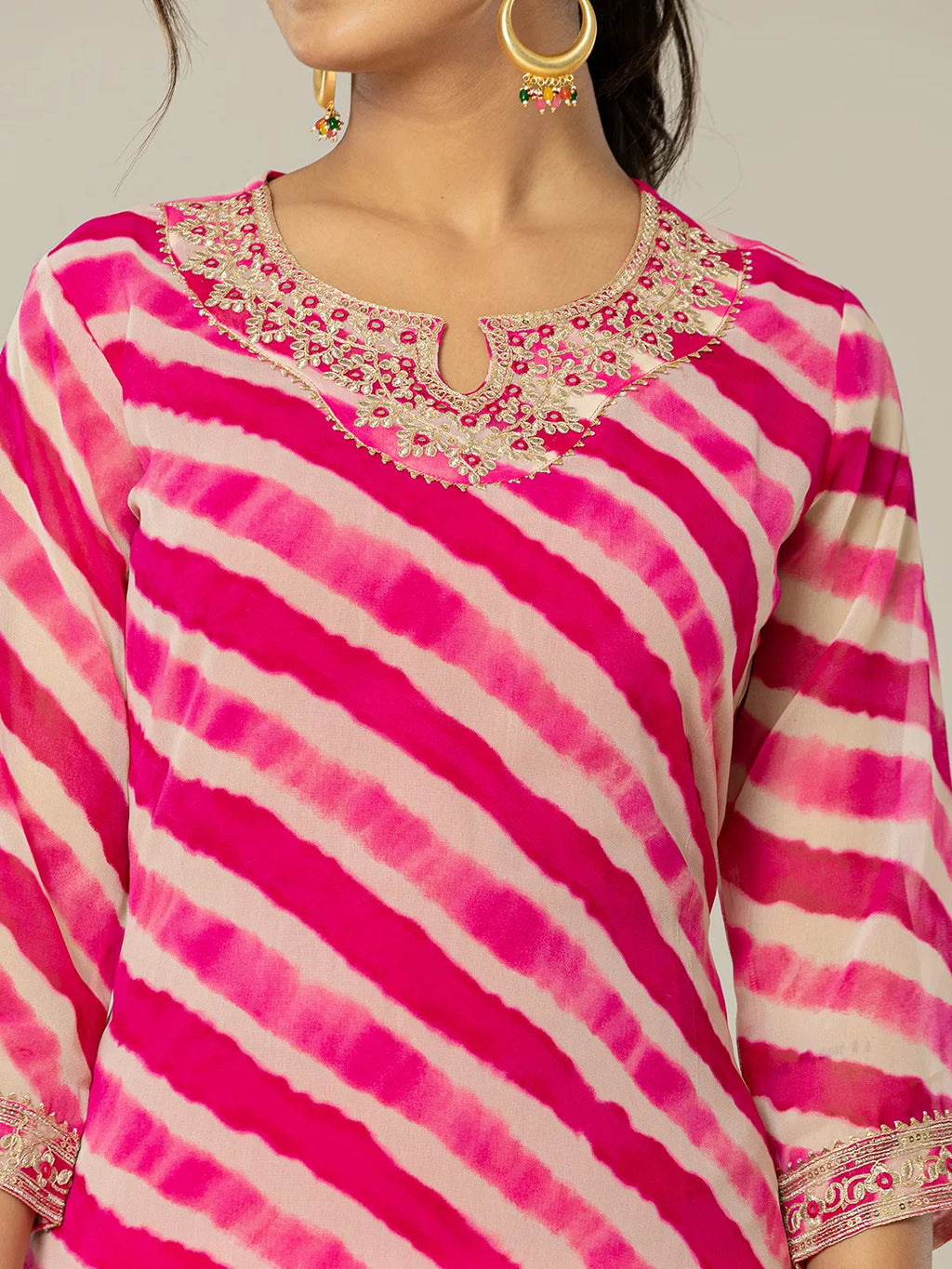 Yufta Pink Georgette Lehriya Embroidery Kurta