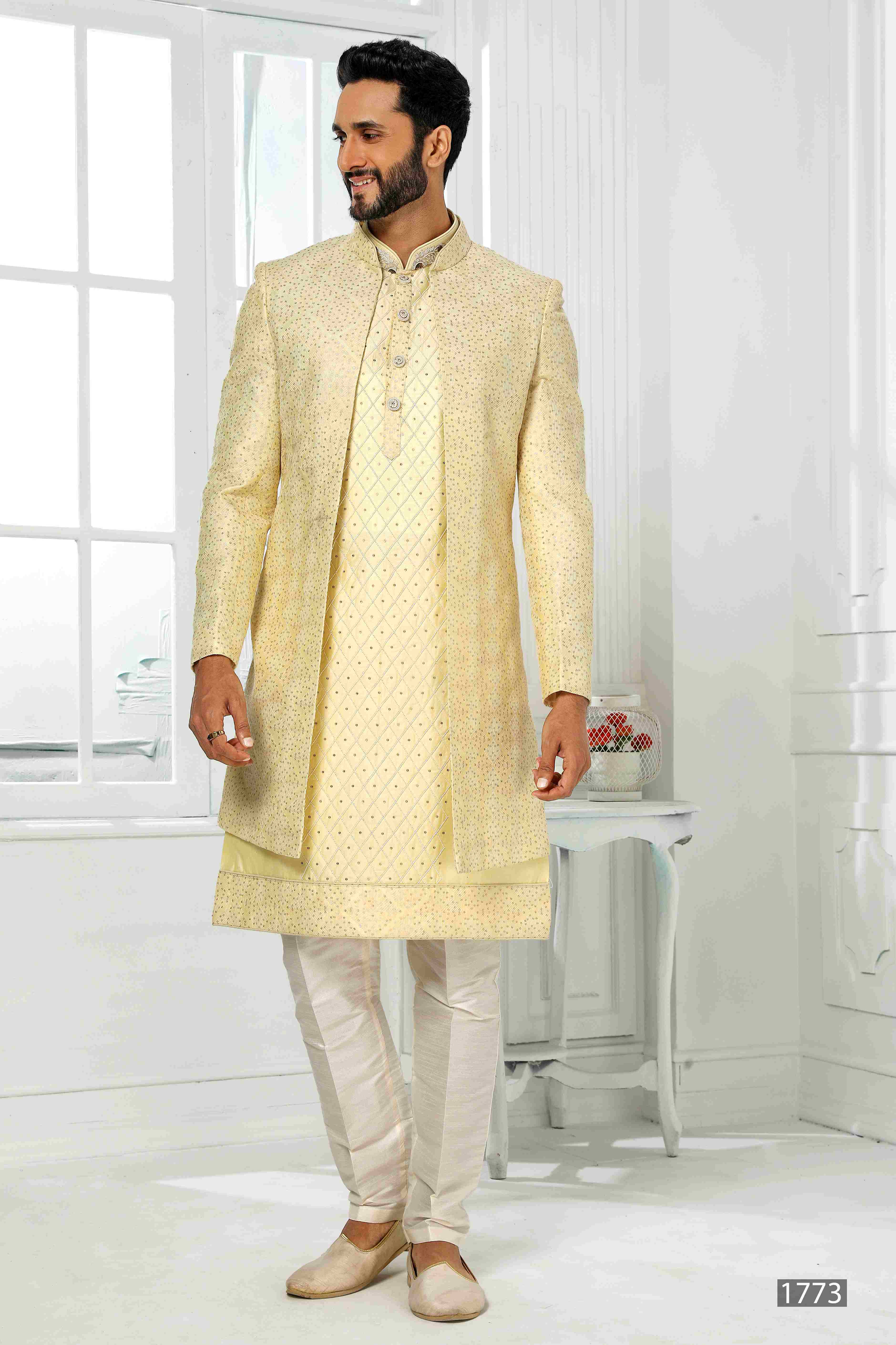 Raivat Ethnic Art Silk Embroidery Work 3 Pcs Indo Jacket Set In Yellow Colour