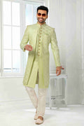 Raivat Ethnic Art Silk Embroidery Work 2 Pcs Indo Jacket Set In Pista Green Colour