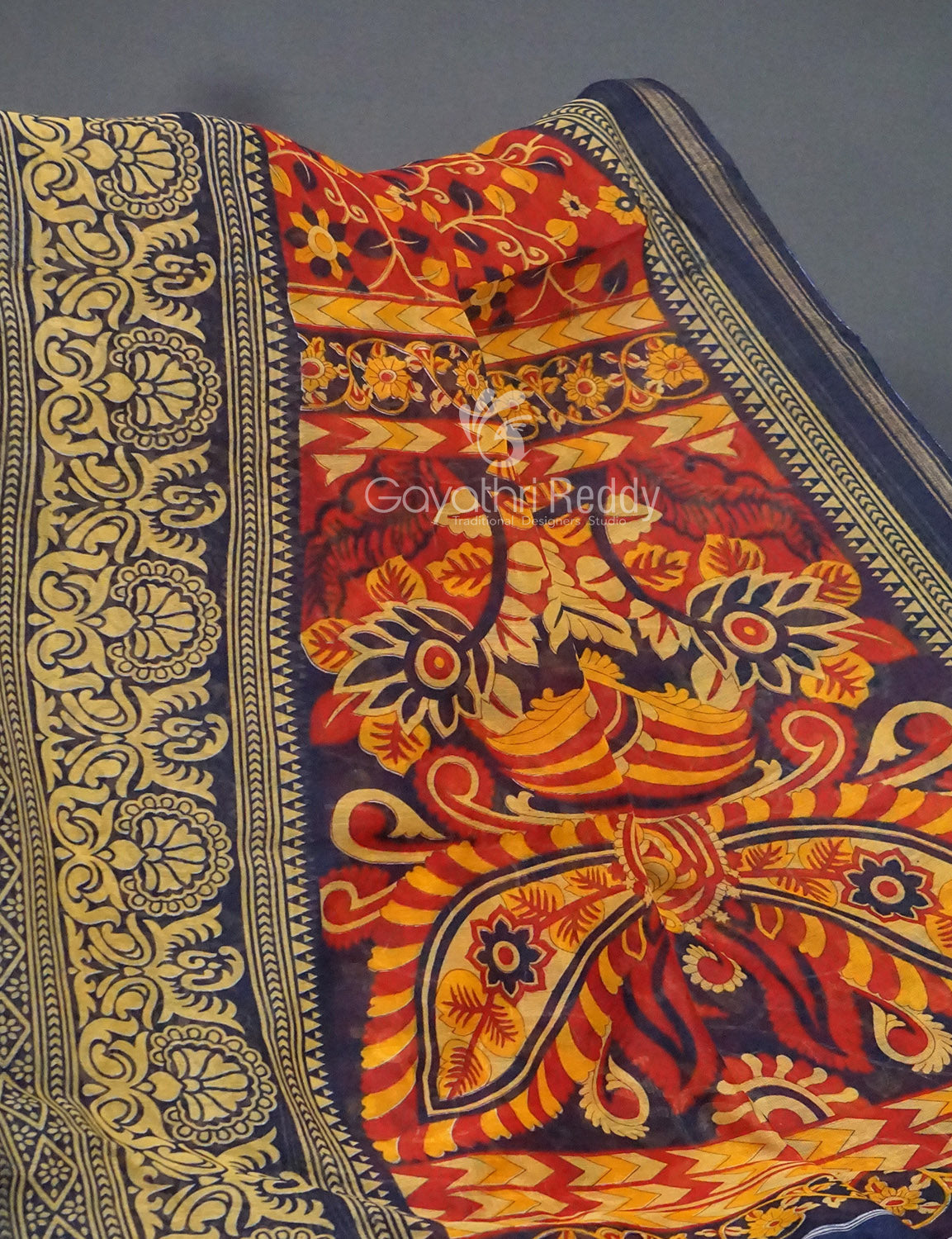 Shades of Red Kalamkaari Semi Chanderi Saree By Gayathri Reddy Designer Studio