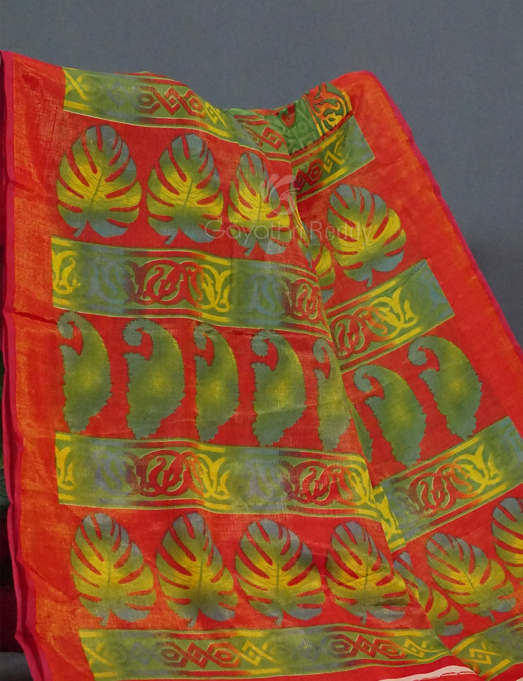 Parrot Green Colour With Orange Blouse Cotton Brasso Saree By Gayathri Reddy Designer Studio