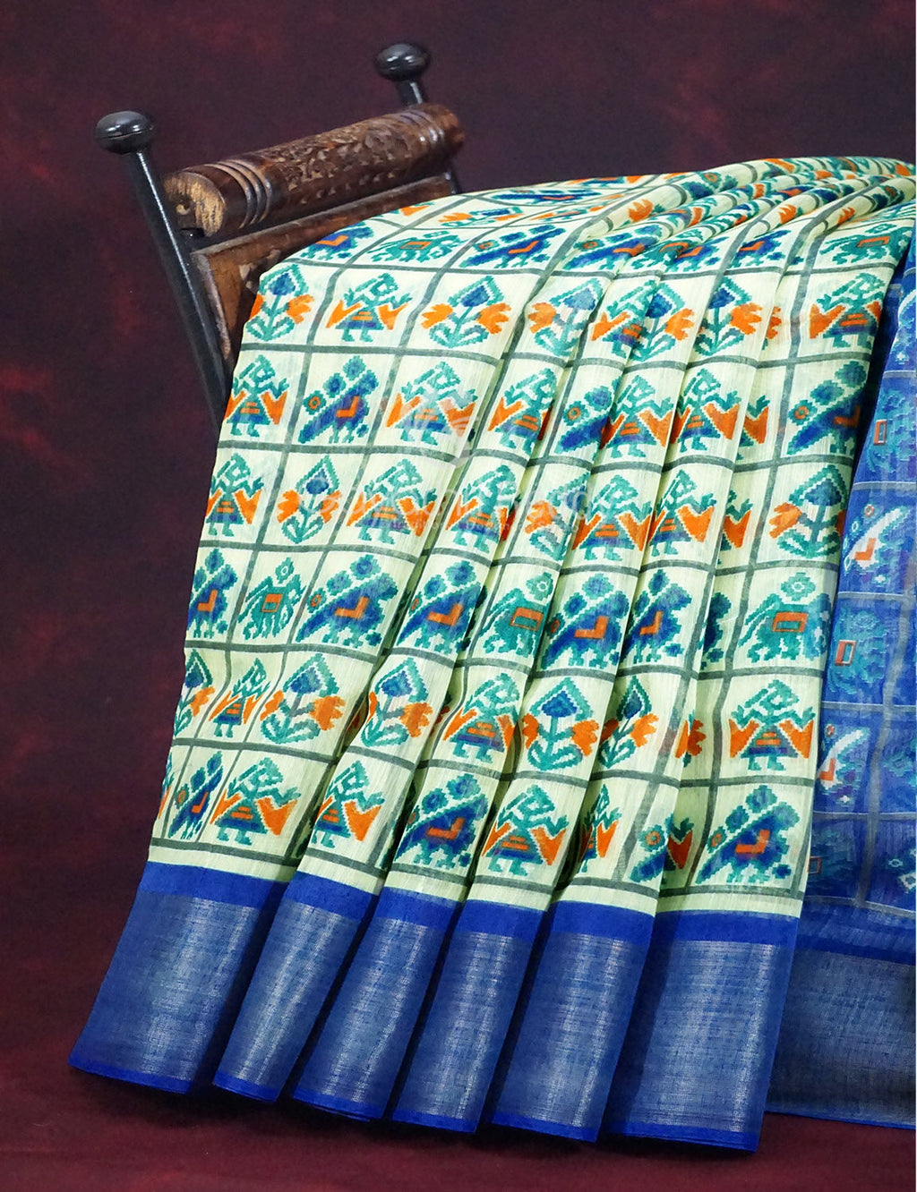 Shades of Cream Colour And Ink Blue Blouse Patola Design Semi Chanderi Saree By Gayathri Reddy Designer Studio